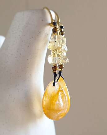 Kolczyki wiszące UNIKAT golden healer, cytryn, tygrysie oko, Magneska