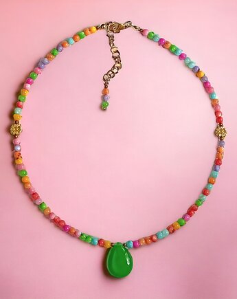 Choker : summer collection : kolorowa muszla, jadeit, kaktusia