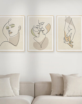 Zestaw 3 stylowych plakatów w stylu Boho, kobieta, twarz, line art., Grawisfera