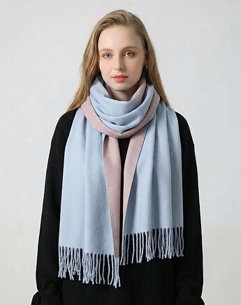 SZAL SZALIK kaszmir 100% kaszmirowy niebieski pudrowy różowy, AKADEMIA STYLU