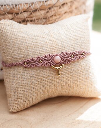 Bransoletka Makramowa Opal Różowy, CocoBizu