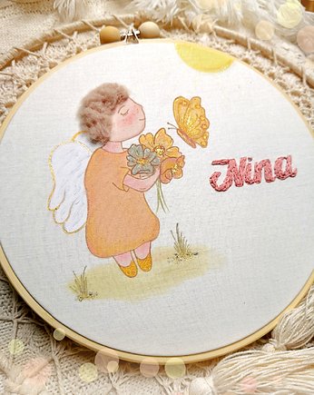 Obrazek z aniołkiem i imieniem dziecka, pamiątka Chrztu Świętego, gingerolla