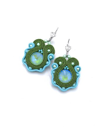 Kolczyki sutasz turkusowo zielone małe wiosenne kolorowe lekkie Flower, Katrina Rossa