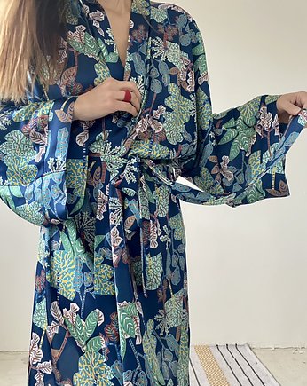 Szlafrok narzutka kimono w niebieski wzór, HisOutfit
