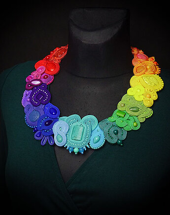 Na zamówienie- Tęczowy Bajkowiec - naszyjnik Soutache, Mró Soutache