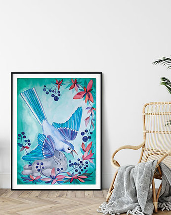 Blueberry bird ilustracja drukowana, muamua design