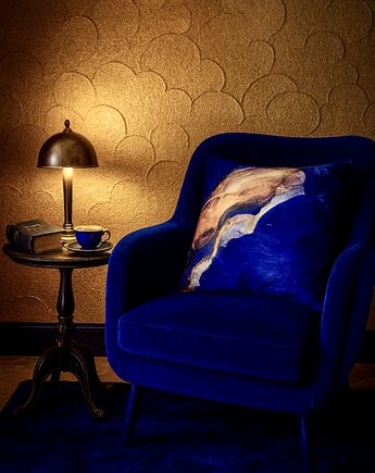 Aksamitna PODUSZKA dekoracyjna, autorski print  CHMURY różowe niebo, NAWROTANKA