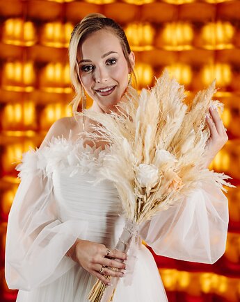 Bukiet ślubny boho - trawy pampasowe i róże, BohoSuszki