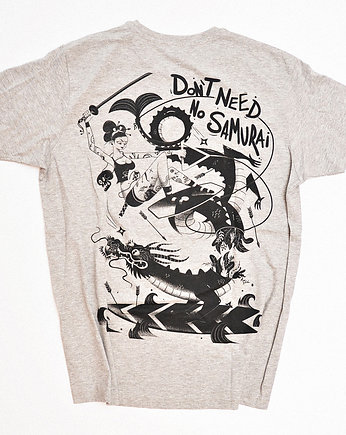 Szary T-shirt Watatsumi, DONT NEED NO SAMURAI