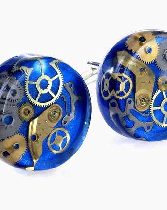 SPINKI z żywicy i trybików  MECHANICAL (blue) - unikat, DROBINY CZASU