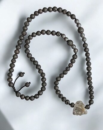 UNIKAT : labradoryt, lawa, hematyt : półdługi naszyjnik męski, kaktusia