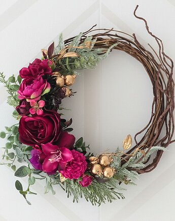 Asymetryczny wieniec fuksja i złoto (26cm), Lola White