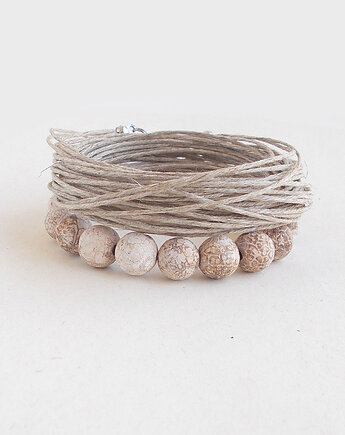 Agat matowy 10 mm i naturalny len Bransoletki, galeria nuit