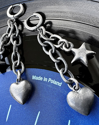 Srebrne, podwójne kolczyki Serduszka i Gwiazdki Rockstar, SHAMBALA