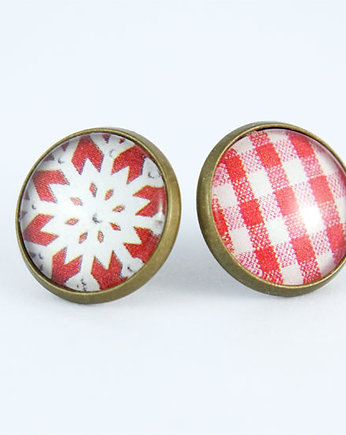 Kolczyki retro - Kratka i gwiazdka - sztyfty, yenoo