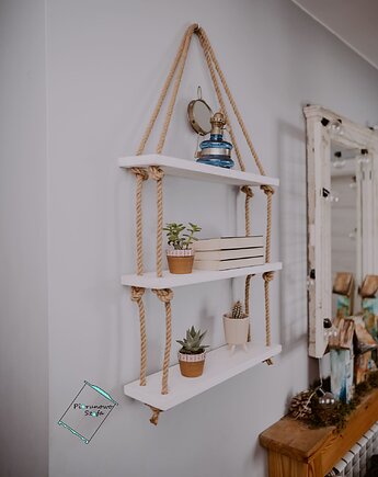 Połka wisząca na linach jutowych biała, PiorunowoSzafa