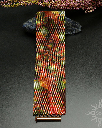 Jesienny Ornament IIIb, szeroka wyplatana bransoleta, beading, Sol