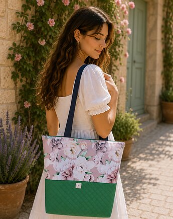 Torba shopper na zakupy wodoodporna shopperka torba na ramię piwonia peonia, Uszyciuch