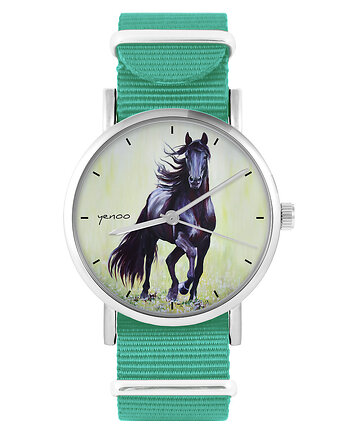 Zegarek -  Czarny koń 2 - turkusowy, nylonowy, yenoo