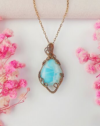 Naszyjnik Larimar Złoty stal chirurgiczna wisiorek handmade, byNostawen