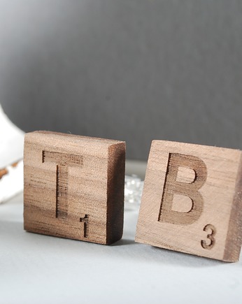 Eleganckie spinki mankietowe - prezent dla Niego - Scrabble, MOOD for WOOD