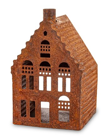 Dekoracja - domek metalowy rdzawy 11,5x7,5x7,5 cm RUGGINE karbowany, MIA home