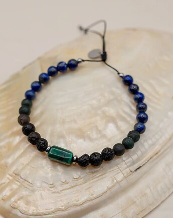 Bransoletka Męska Malachit Lapis Lazuli Agat, w hand works