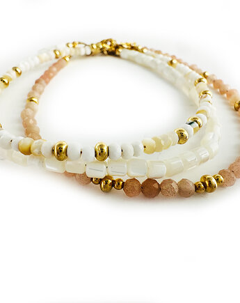 Bransoletki z masy perłowej , elegancki biały komplet, Anemon Atelier