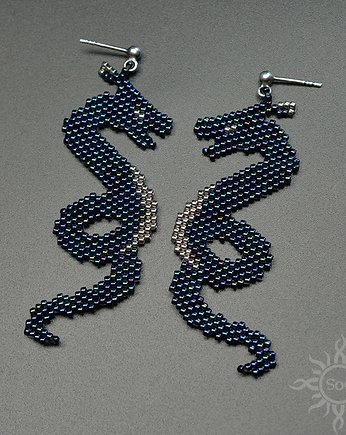 Fenrann, kolczyki ze smokami, beading, Sol