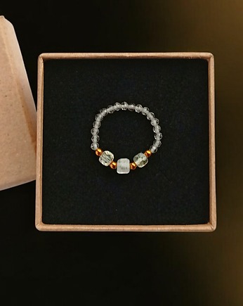 Pierścionek DOBROBYT - amulet - cytryn, kwarc dymny, kryształ górski, kaktusia