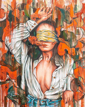 ZAPACH 40x50 Plakat na płótnie w ramie akt kobiecy opaska na oczach, sztukataka