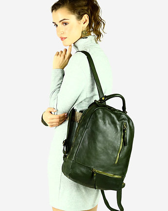Plecak plecak damski skórzany handmade - MARCO MAZZINI ciemnozielony, Marco Mazzini