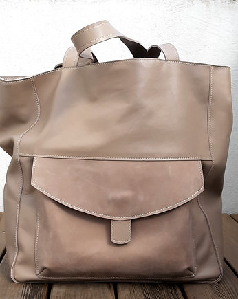 Duża beżowa -  taupe, skórzana torba, Łagoda