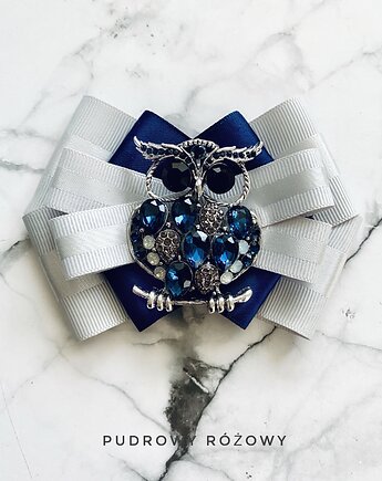 Brosza z Sową z kryształków Nowość, Pudrowy Różowy