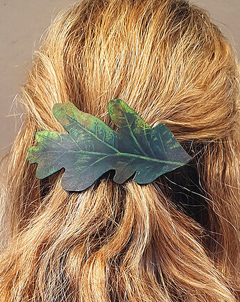 Skórzana spinka ,liść dębu na spince automatycznej, martuch