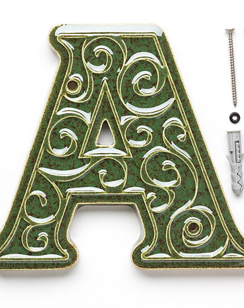 Numer domu, litera A zielono-brązowa, do przykręcenia, pracowniazona