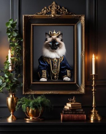 PLAKAT kot Ragdoll w stroju, portret królewski, prezent, black dot studio