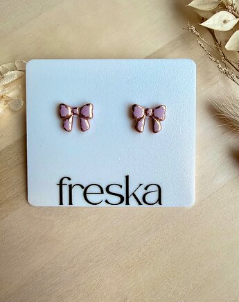 Kolczyki Kokardki matowe ze złotem -brudny róż, freska