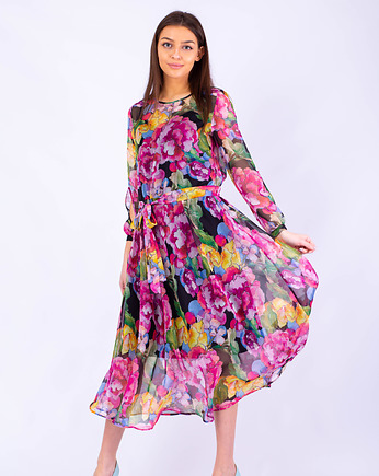 Rozkloszowana sukienka w peonie, Taravio