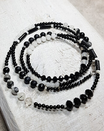 Czarno-biały długi sznur korali kors3, JanArt