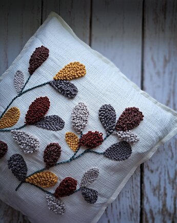 Jesienna poduszka dekoracyjna kwiaty punch needle, PUCHAKI