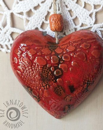 Czerwone ceramiczne serce - zawieszka, dekoracja, Bea Fine Arts