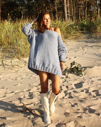 Sweter handmade oversize  baby blue z wełną, Mademoiselle Patrini