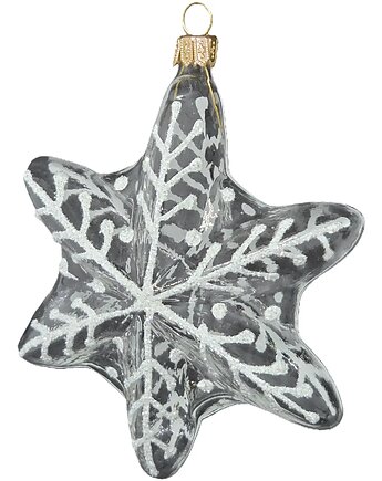 Ręcznie malowana bombka szklana gwiazda z białym wzorem śnieżynki, STARGLASS