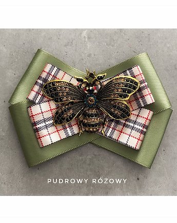 Zielona Brosza  z kratą i  dekoracyjnym owadem NEW, Pudrowy Różowy