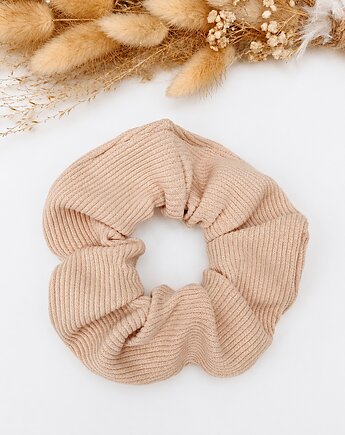 Frotka scrunchie z prążkowanej dzianiny - beżowy, Moni Made of Natural Individuality