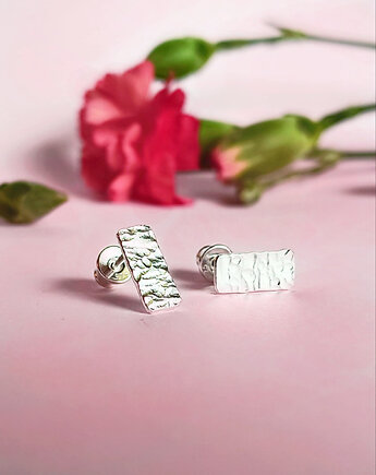 Kolczyki srebrne Prostokąty Młotkowane Kolekcja Minimal, ZIĘBA