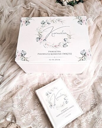 Zestaw komunijny OBRĘCZ personalizowany, kuferek i album, prezent na Komunie, LOO LOO DREAM