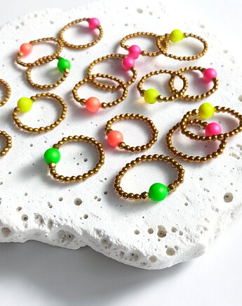 Pierścionek : Swarovski neon pearls : NEON GREEN : gold, kaktusia