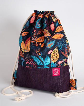 Fioletowy workoplecak damski handmade z korkiem W KOLOROWYM OGRODZIE, Co Tu Się Kroi